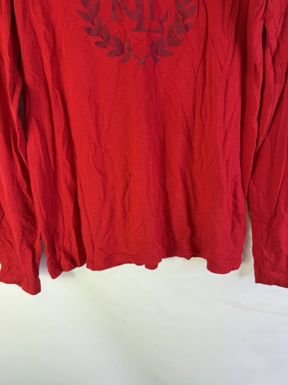 Lauren Ralph Lauren T Shirt Top Long Sleeve Monogram Crest REd - Picture 4 of 6